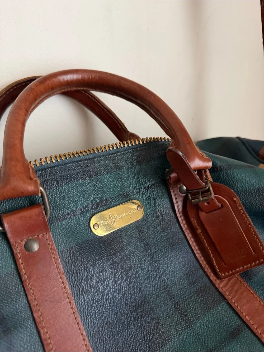 Polo Ralph LaurenLeather-Trim Green & Navy Plaid Weekender Bag